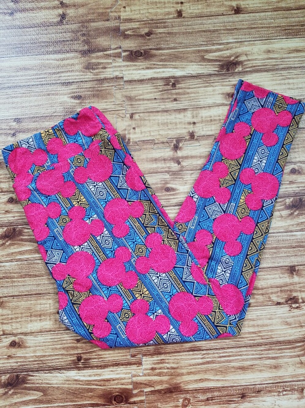 LuLaRoe Disney Minnie Mouse Leggings TC Tall Curvy Pink Blue Aztec 12-18